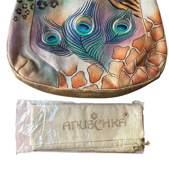 Anuschka Peacock Safari Hand Painted and Signed Leather Large Tote Bag - Picture 10 of 15
